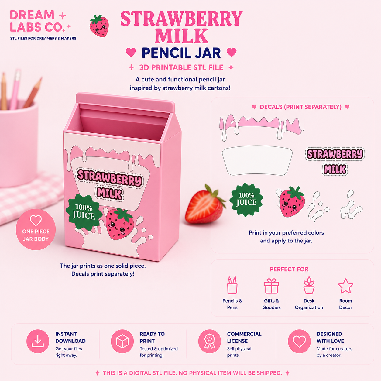 Strawberry Milk Pencil Jar