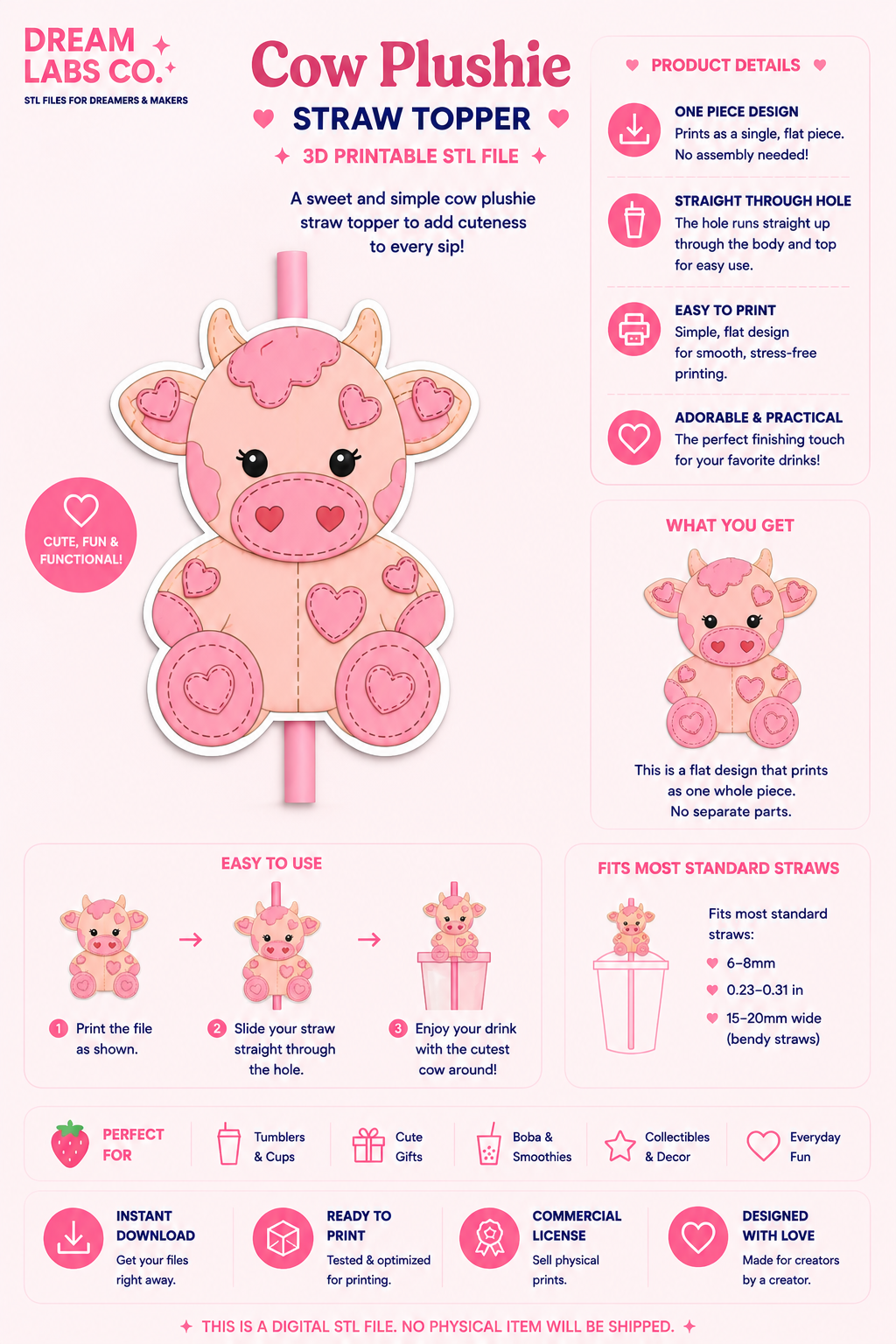 Cow Plushie Strawtopper 8mm & 10 mm