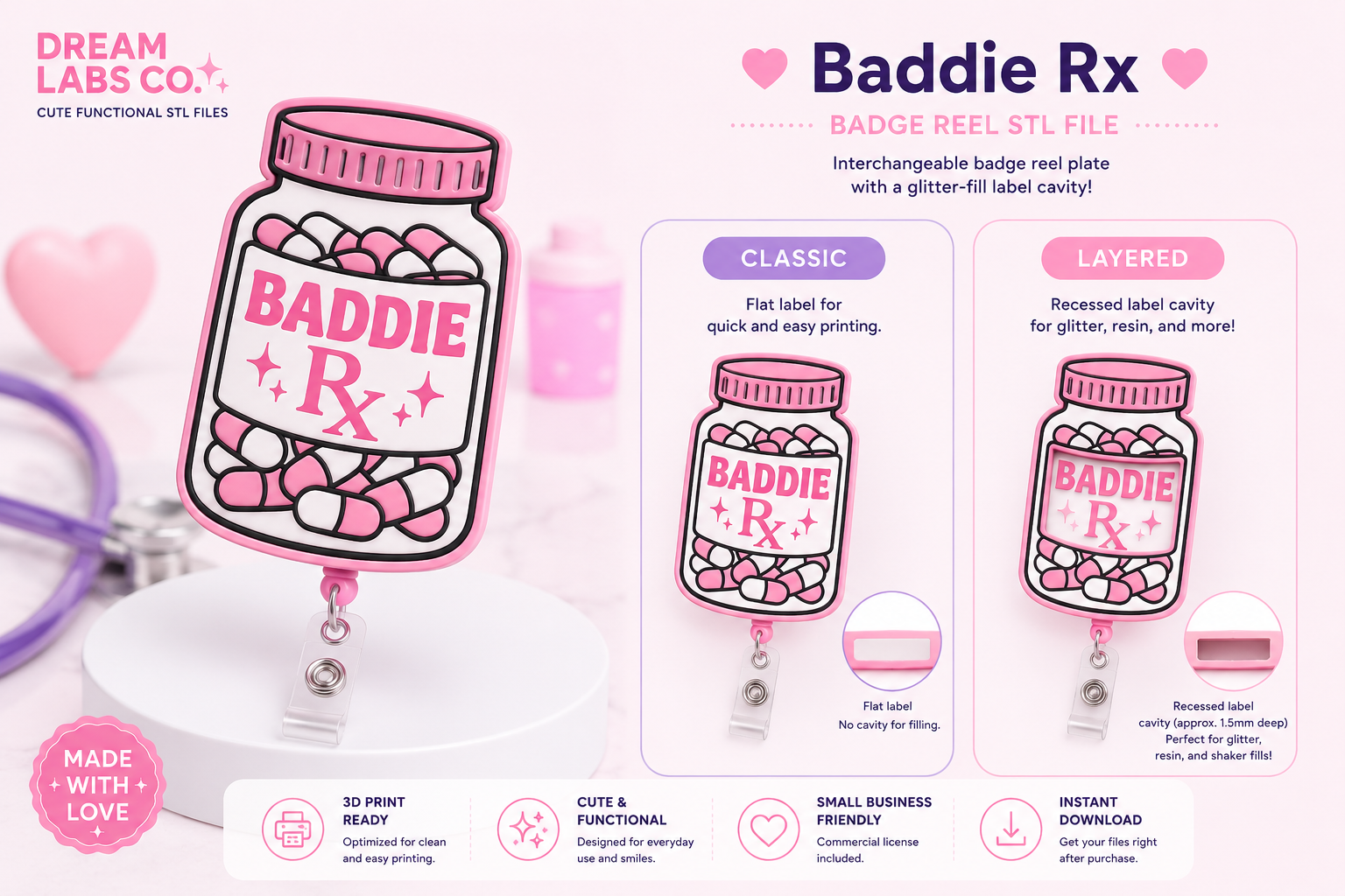 🌸 Baddie Rx Badge Reel STL File