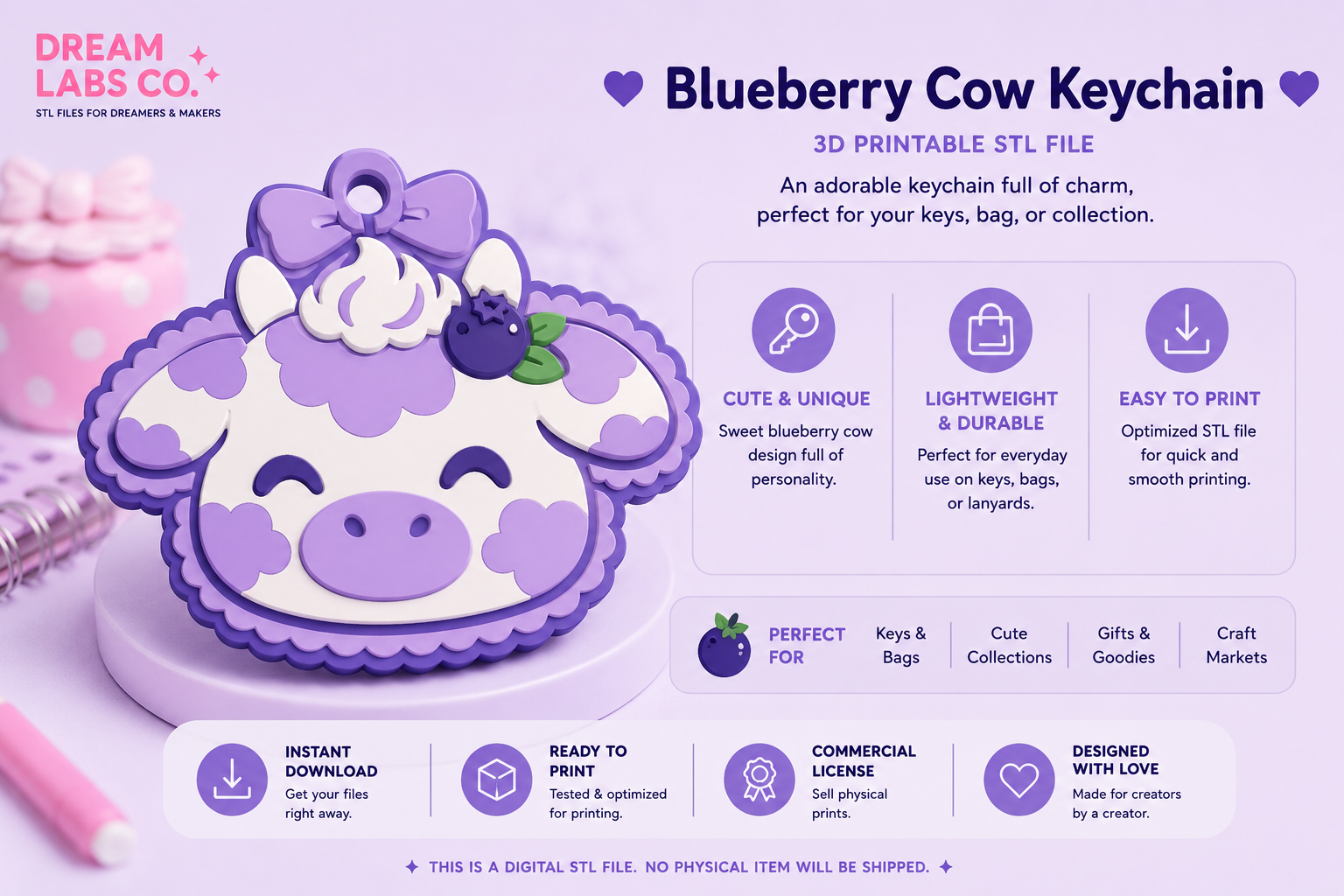 Blueberry Cow Keychain
