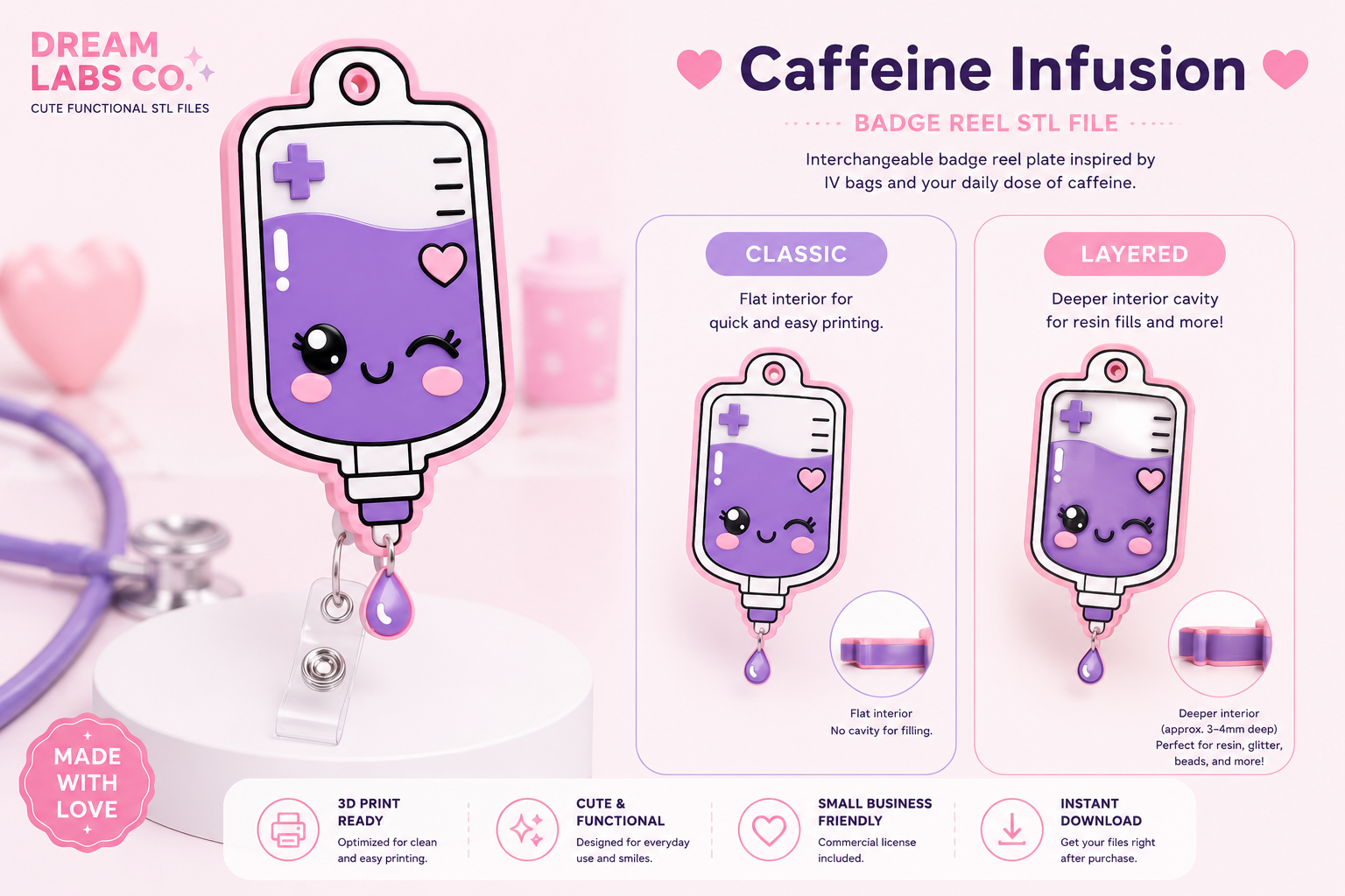 🌸 Caffeine Infusion Badge Reel STL File