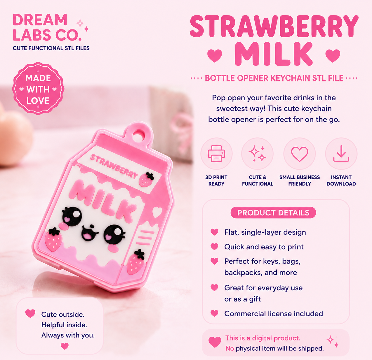 🌸 Strawberry Milk Bottle Opener STL File