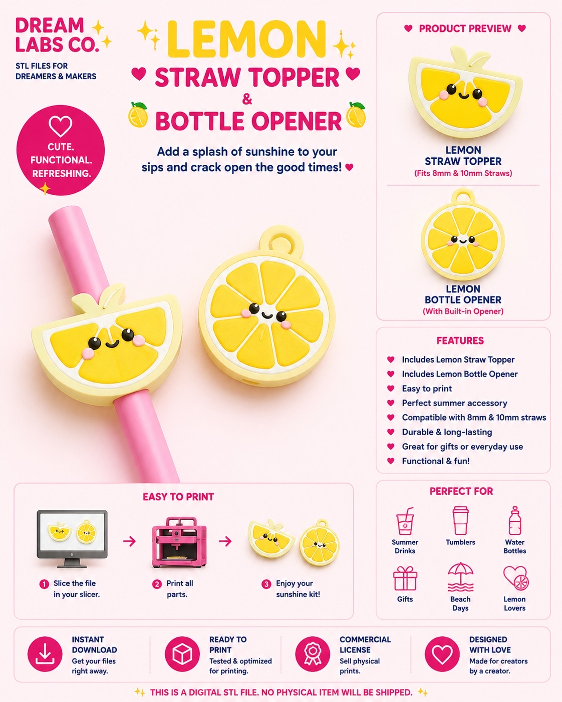 Lemon Straw Topper + Bottle Opener Set