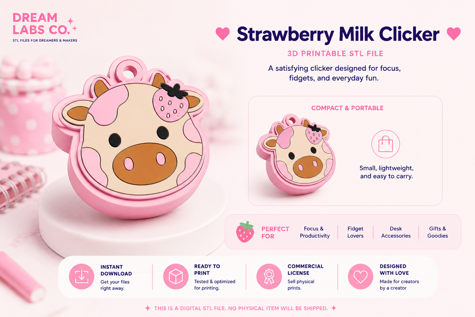 🌸 Strawberry Milk Clicker STL File