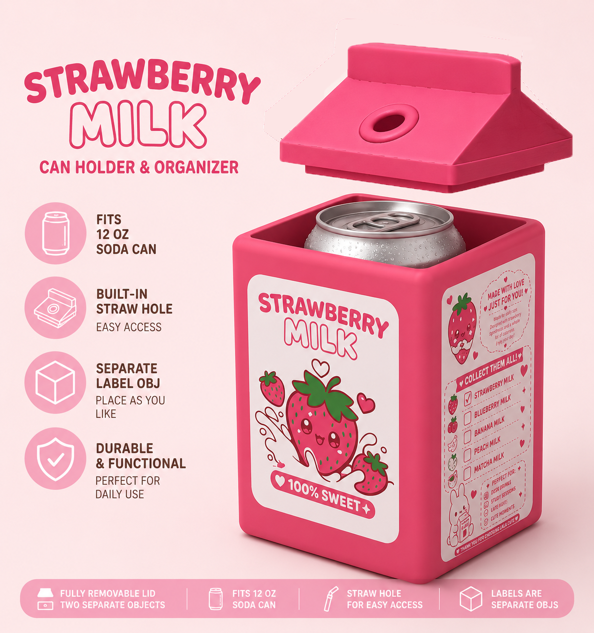 🌸 Strawberry Milk Koozie STL File