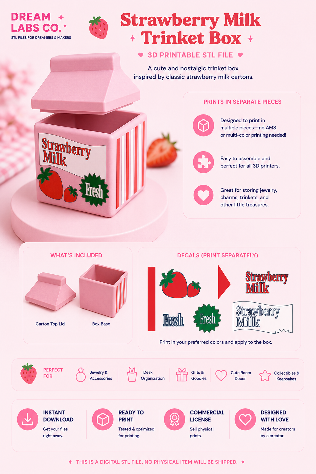 Strawberry Milk Trinket Box STL & 3MF